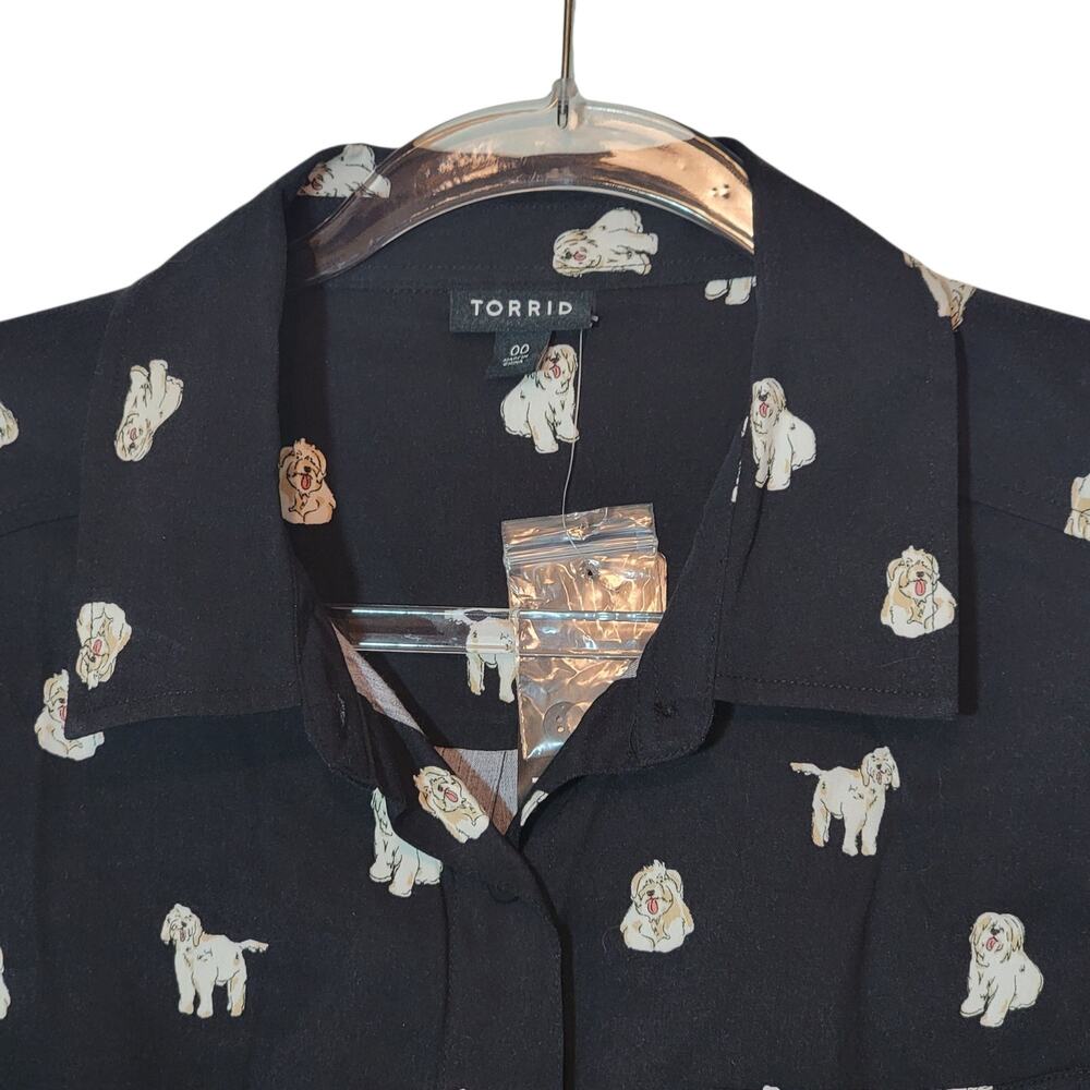 Torrid Lizzie Dog Button Up Black Shirt Long Sleeve Casual Workwear Size 00 M/L - Picture 4 of 16